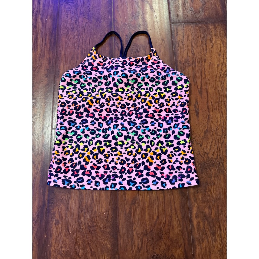 Cat & Jack Tankini Top Girls XL 14/16 Pink Leopard Print Excellent High Neck Bow